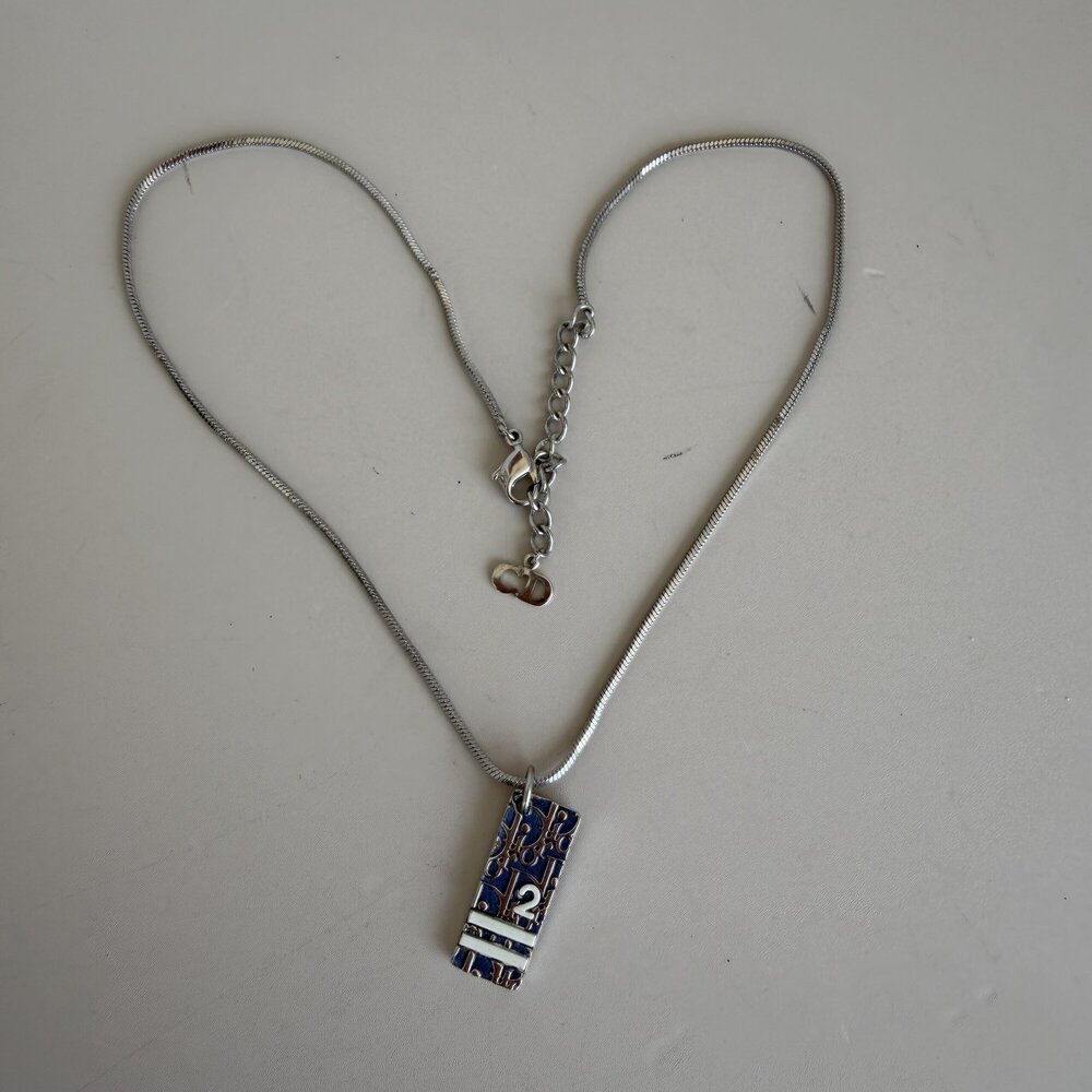 Christian Dior Trotter No. 2 Plate Pendant Necklace - Blue & Silver-Tone (John G